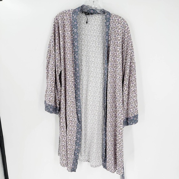 REFKA Purple Floral Open Front Tie Waist Kimono Cardigan Women's Size 6 - Picture 1 of 7